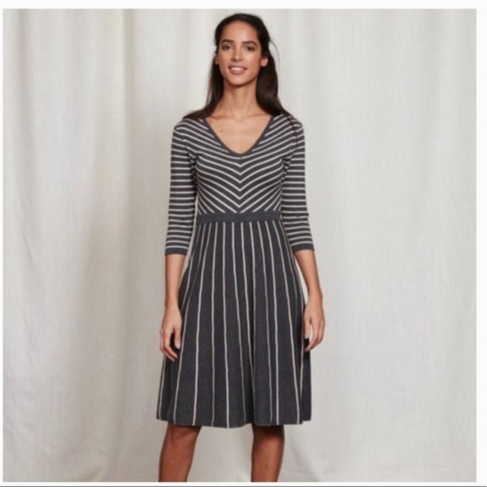 Boden Women’s Gray Pink Striped 3/4 Sleeve Lucinda Knit Dress Size 16